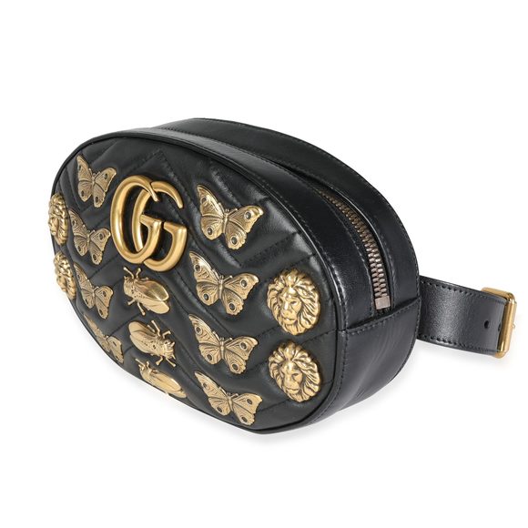 Gucci Black Matelassé Marmont Animal Studs Belt Bag - Picture 2 of 6